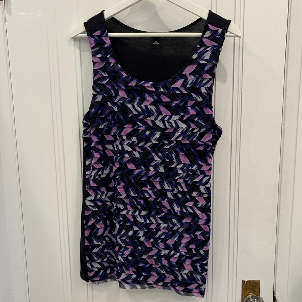 Ann Taylor Patterned Sleeveless Ruffle Top